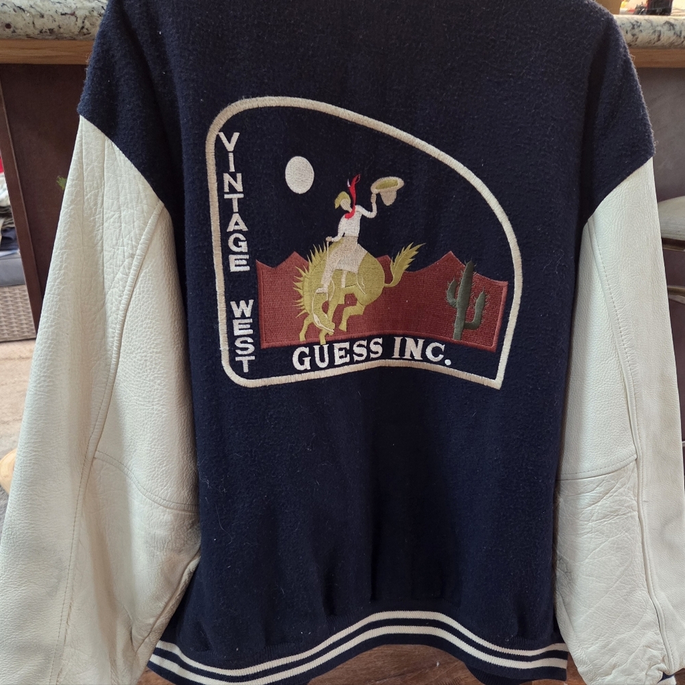 Vintage GUESS Jeans Varsity Jacket Leather Sleeves Guess Club Marciano